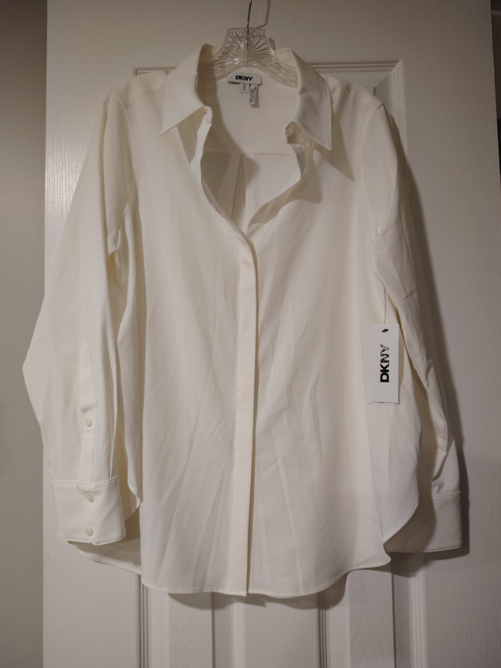 DKNY Woman's White Long-Sleeve Dress Shirt